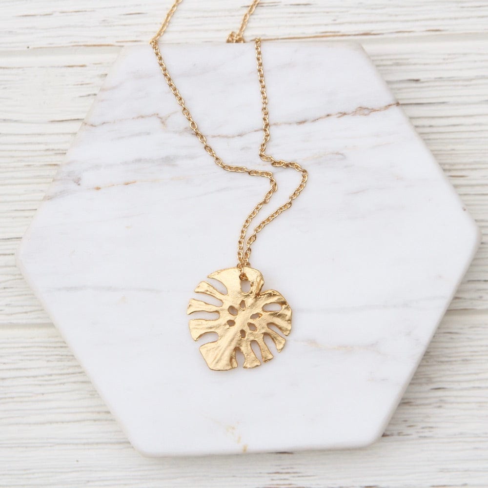 Monstera Single Leaf Pendant Necklace