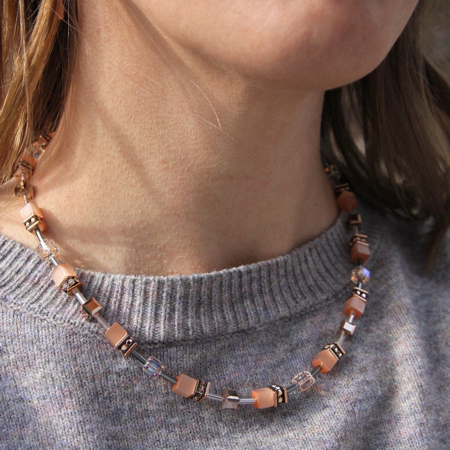 NKL Peach Geo Cube Necklace