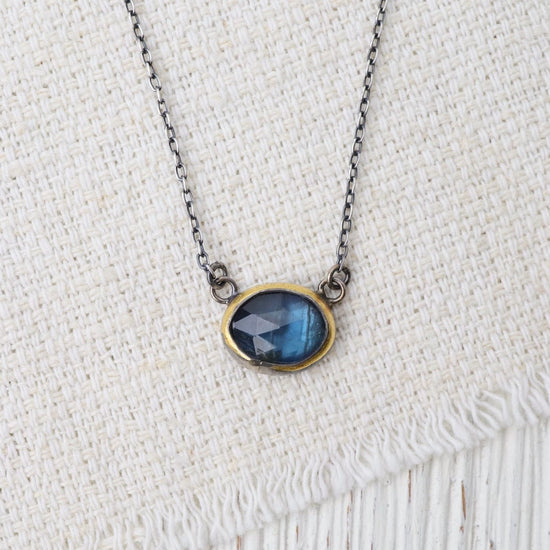NKL Petite Crescent Rim Necklace with Teal Kyanite