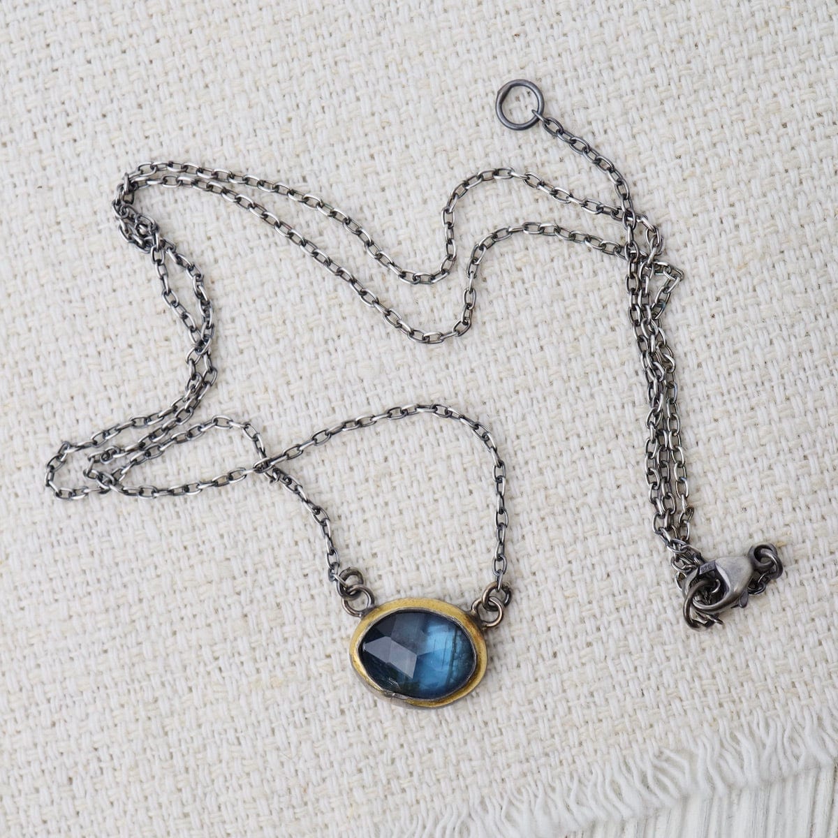 NKL Petite Crescent Rim Necklace with Teal Kyanite