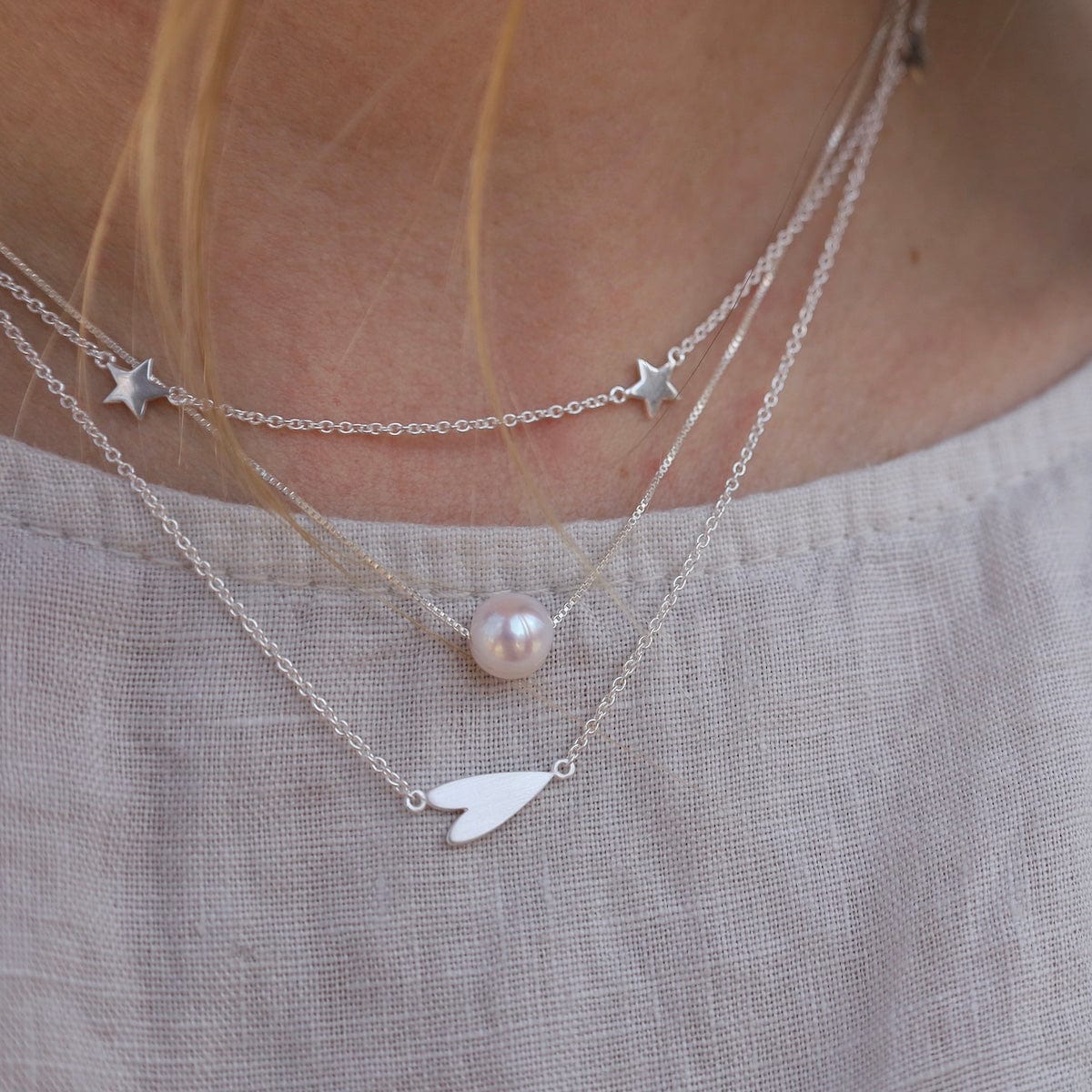 white gold star station necklace