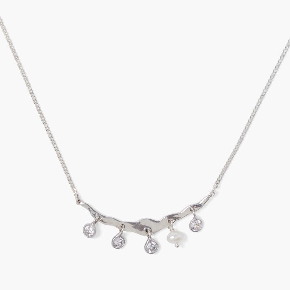 NKL Silver Crystal Crescent Necklace