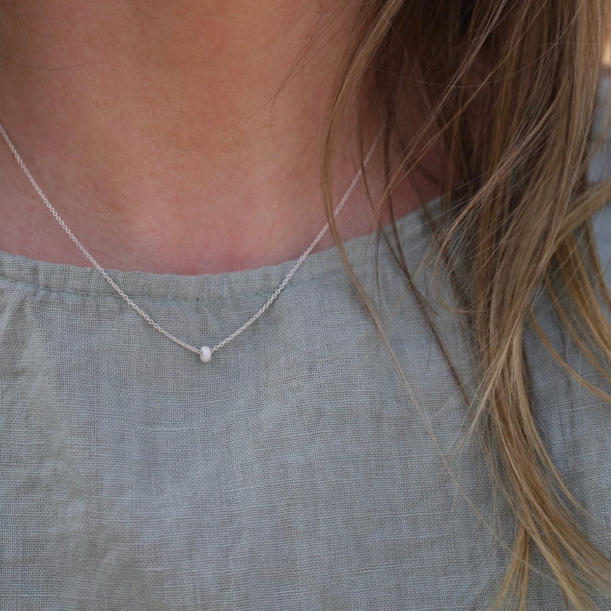 Sterling Silver Chain with Single Tiny Stardust Bead Necklace