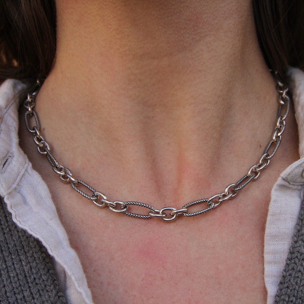 Heavy textured sterling store silver link chain