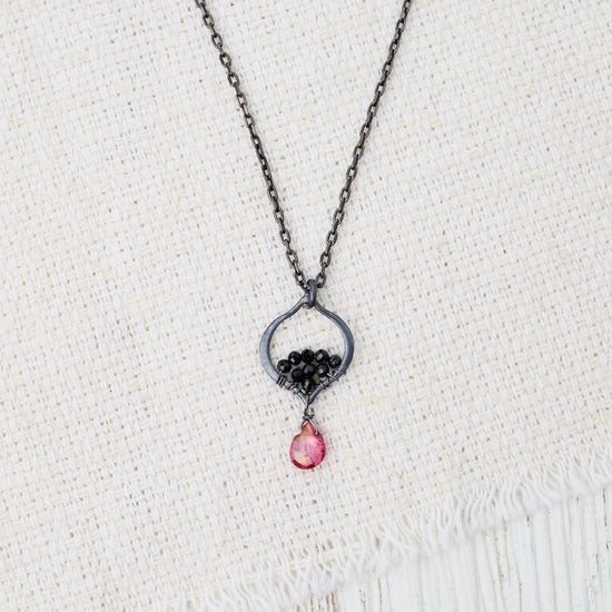 NKL Tiny Oxidized Silver Arabesque Necklace in Pink Qu