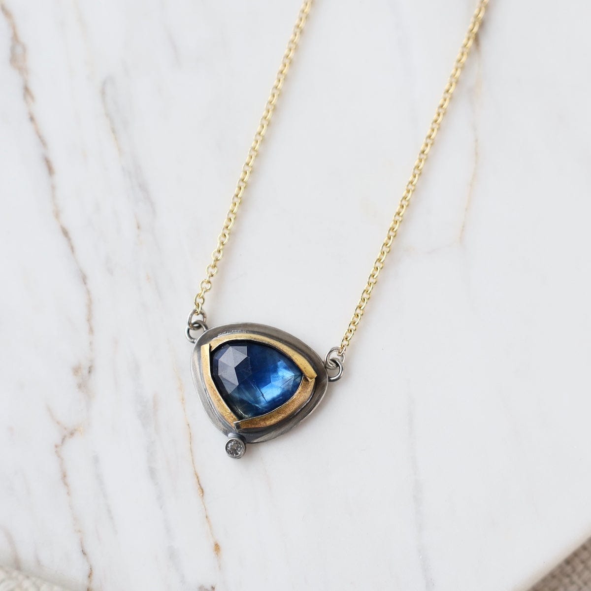 NKL Tri Fold Split Necklace with Blue Kyanite & White