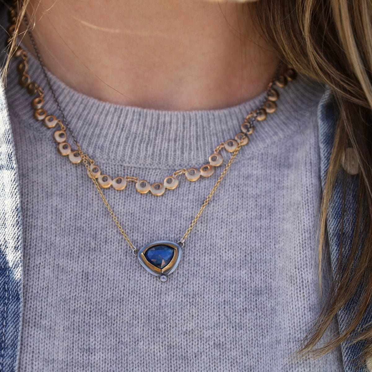 NKL Tri Fold Split Necklace with Blue Kyanite & White