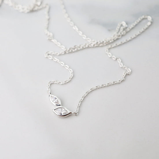 NKL Two CZ Marquise Leaves Necklace - Sterling Silver