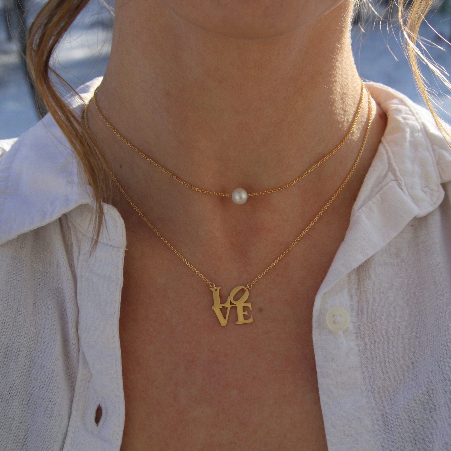 NKL-VRM Matte Gold Vermeil LOVE Sculpture Necklace