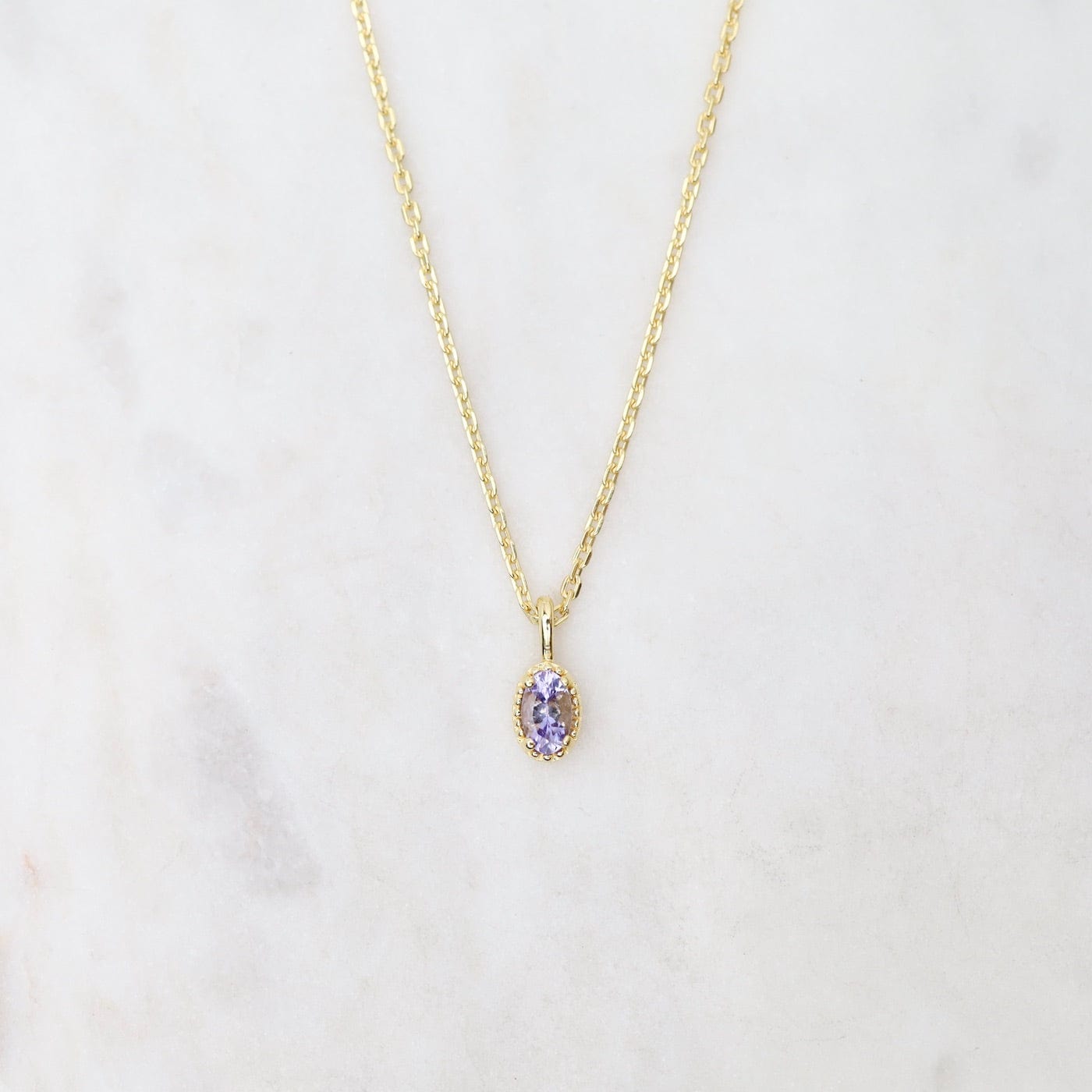 NKL-VRM Oval Tanzanite with Milgrain Edge Necklace - Gold Vermeil