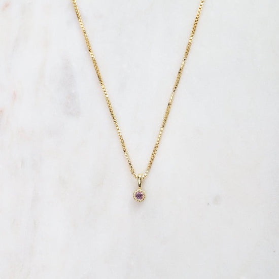 NKL-VRM Pink Sapphire with Milgrain Edge Necklace - Gold Vermeil