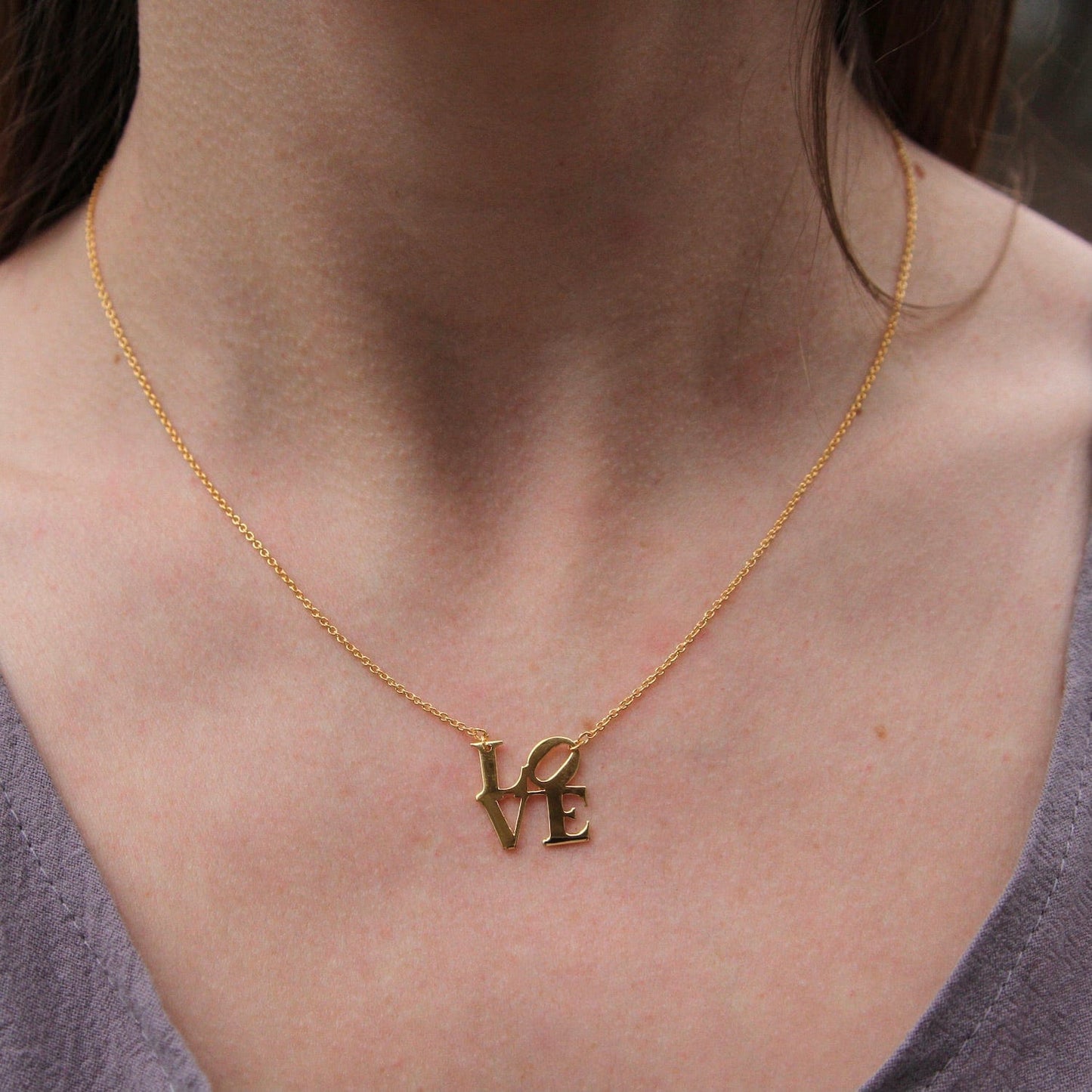 NKL-VRM Polished Gold Vermeil LOVE Sculpture Necklace