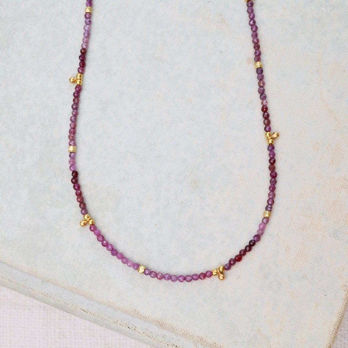 NKL-VRM Ruby, 24kt Vermeil Charms & Beads Necklace