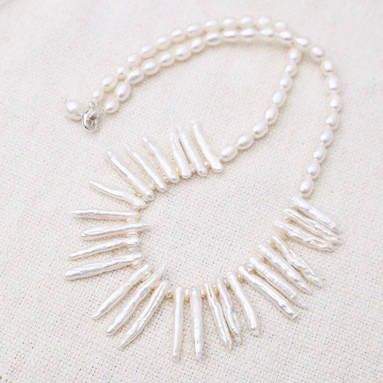 NKL White Biwa Pearl Bib Necklace