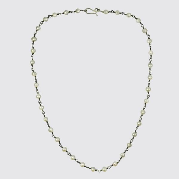 NKL White Pearl Oxidized Rosary Chain Necklace