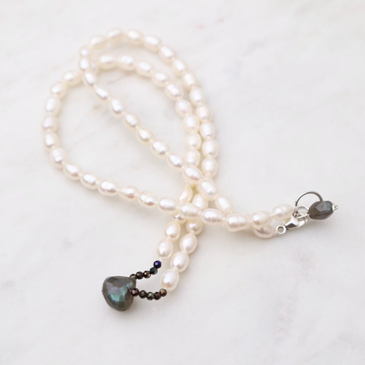 NKL White Pearl with Labradorite Drop Necklace