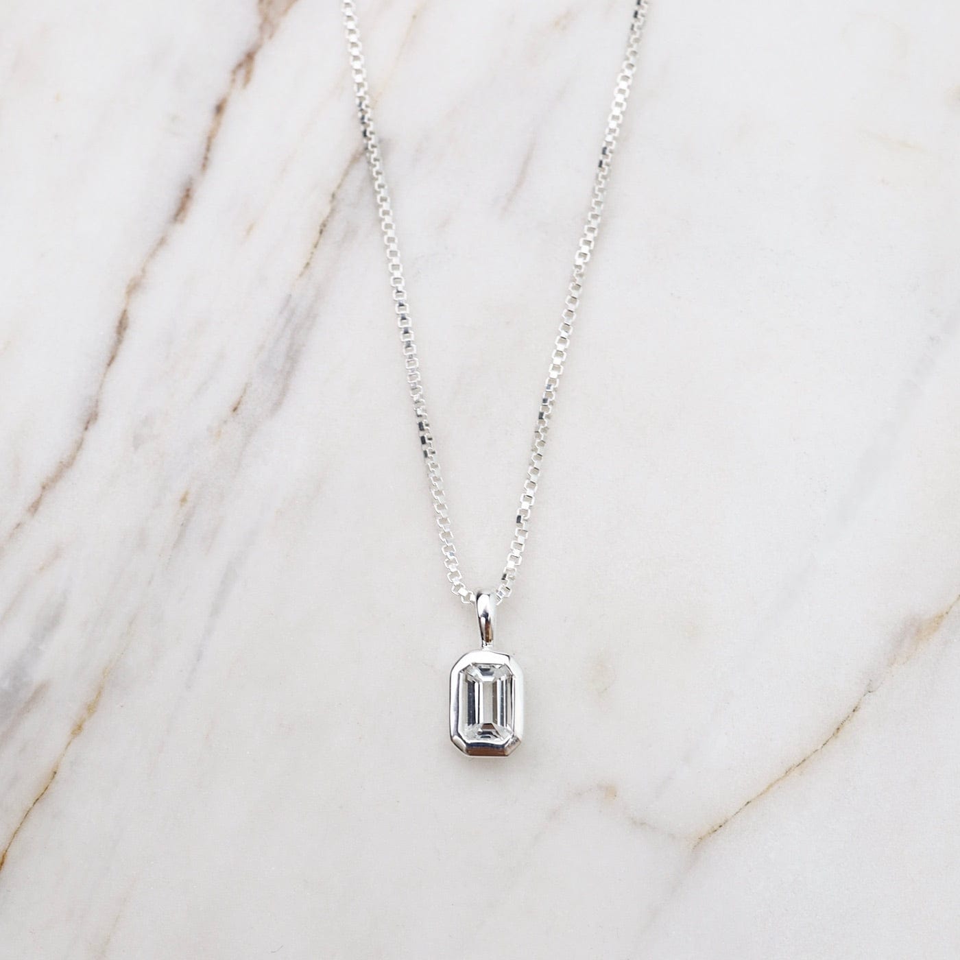 NKL White Topaz Vertical Octagon Necklace - Sterling Silver