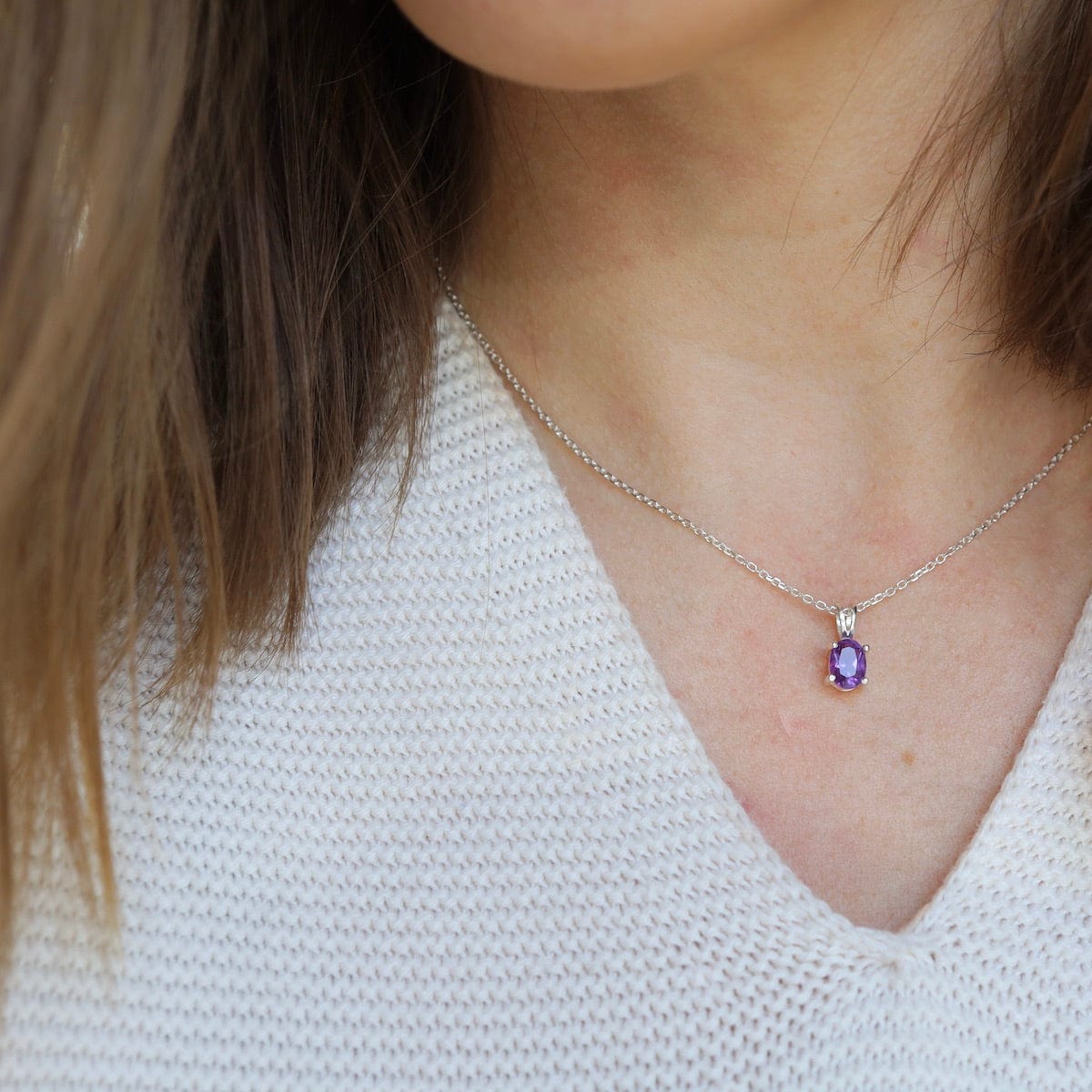 6x3 Prong Set Oval Amethyst Pendant – Dandelion Jewelry