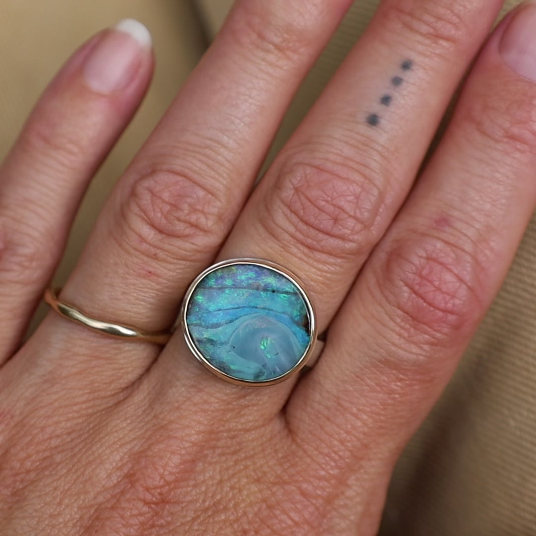 Load and play video in Gallery viewer, Jamie Joseph Oval Boulder Opal Ring
