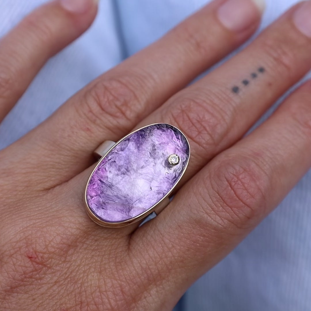 Load and play video in Gallery viewer, Jamie Joseph Vertical Oval Surface Cut Amethyst &amp;amp; Diamond Ring
