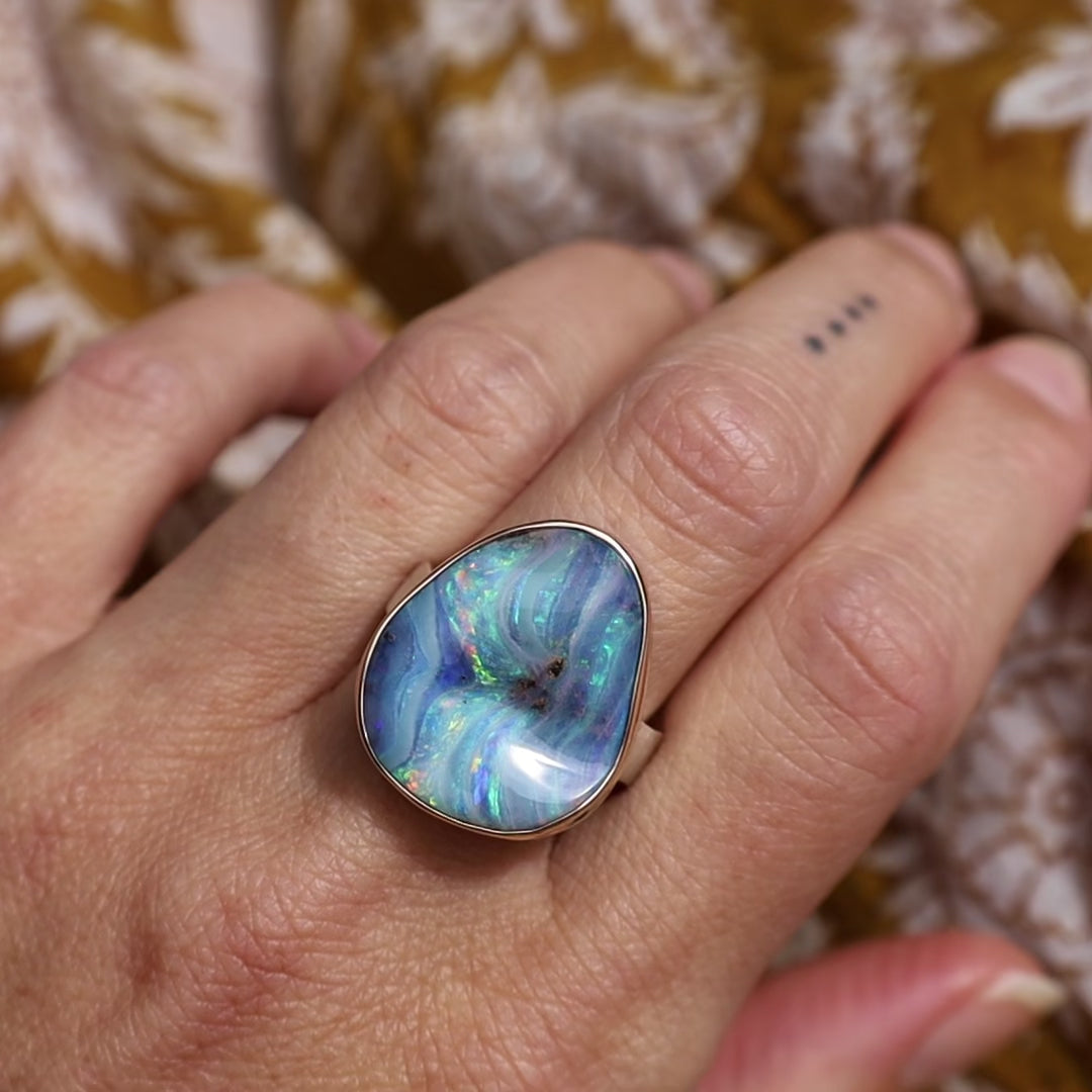 Load and play video in Gallery viewer, Jamie Joseph Vertical Asymmetrical Boulder Opal Ring

