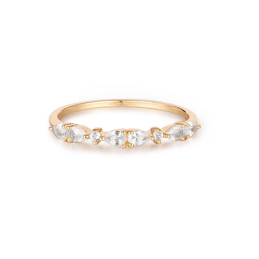 RNG-14K Pear & Round White Sapphire Half-Eternity Ring