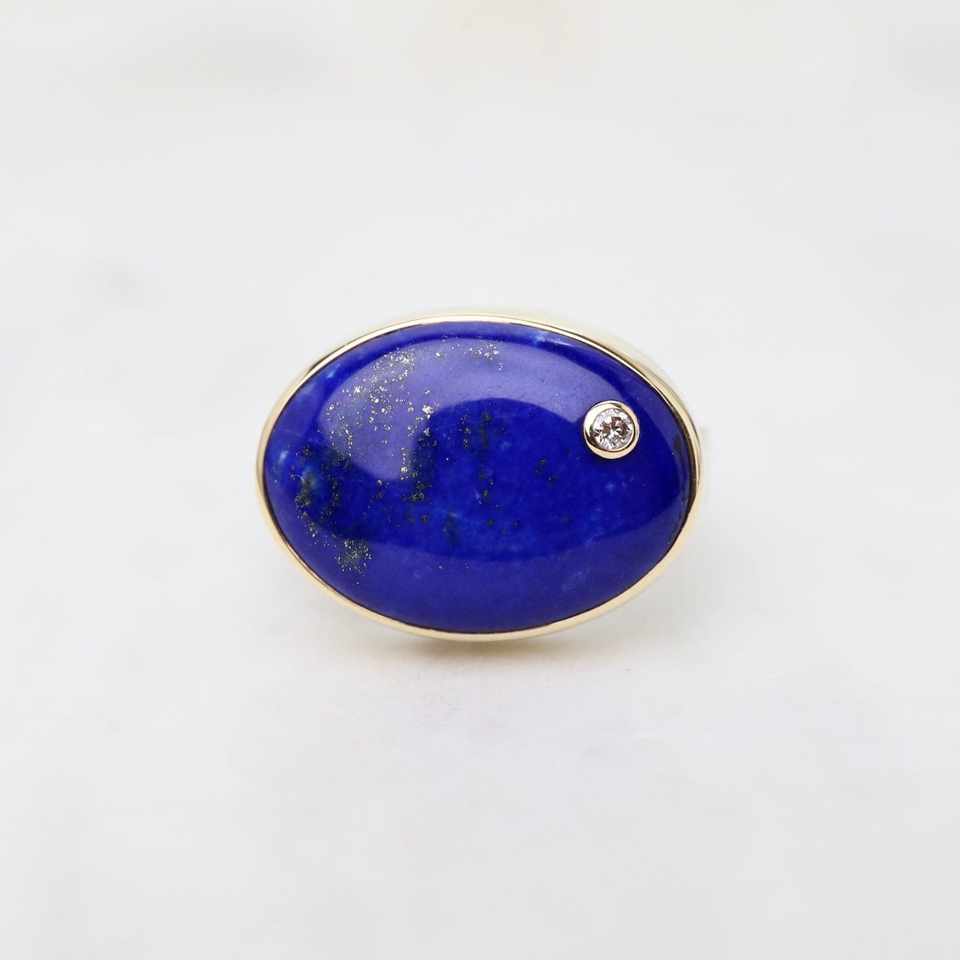 RNG-14K Sterling & 14K Gold Ring with Oval Smooth Lapis & Diamond