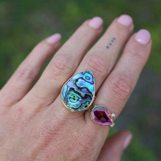 RNG-14K Sterling & 14K Gold Ring with Vertical Teardrop Abalone
