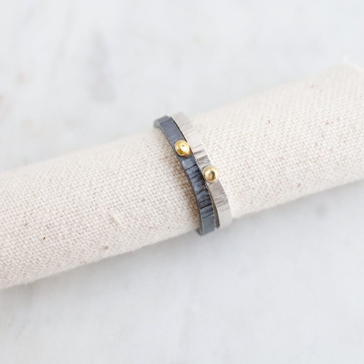 RNG Polished Sterling Silver With Gold Ball Textured Stacking Ring