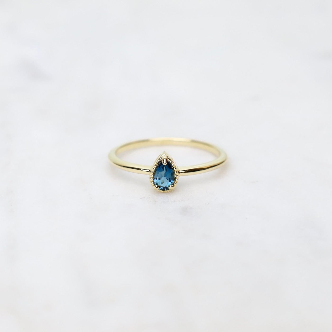 Gold Vermeil Pear Cut London Blue Topaz Milgrain Edge Ring - Main Image