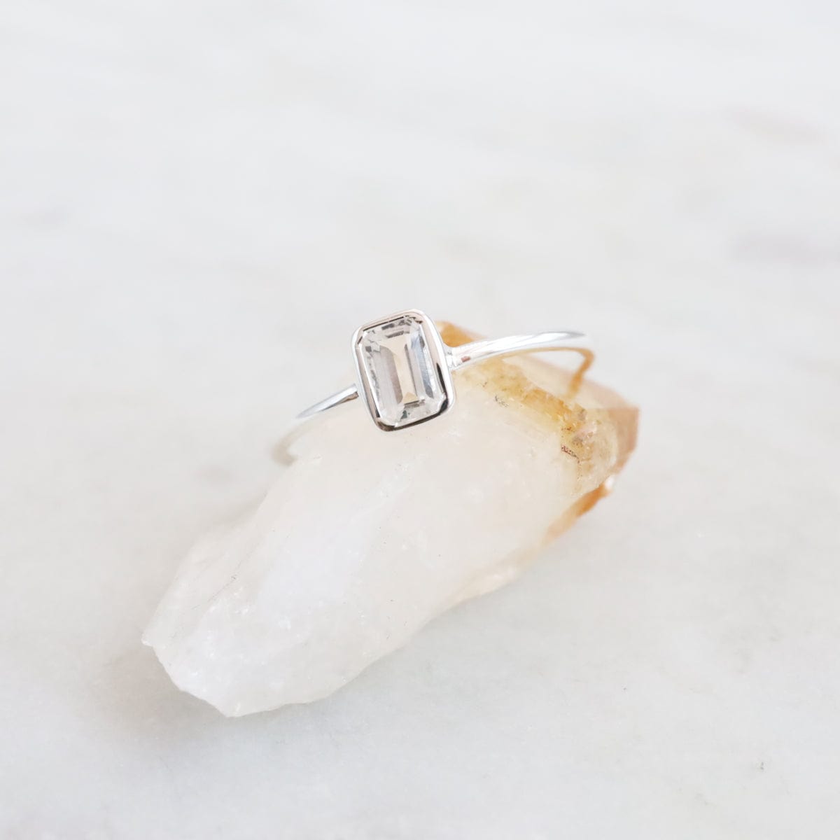 Oval White Topaz Horizontal Engagement Ring | LUO Adlin Hue 732 