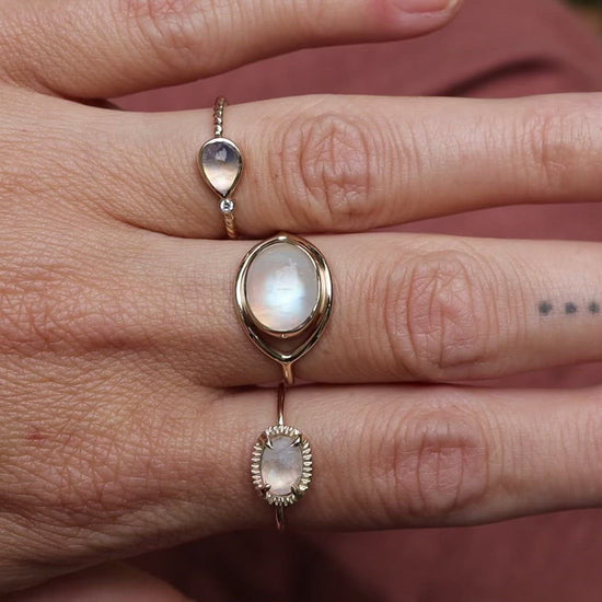 Load and play video in Gallery viewer, Stardust Ring - Moonstone &amp;amp; White Diamond
