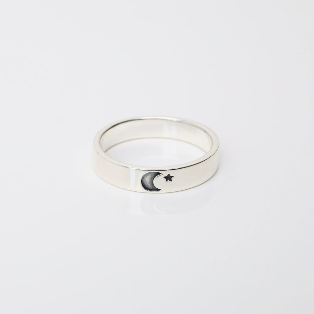 Moon & Star Band Ring