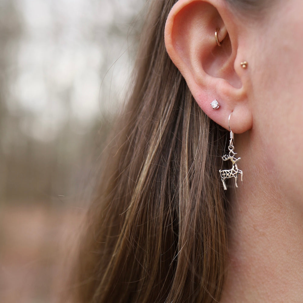 Sterling Silver Reindeer Drop Earrings