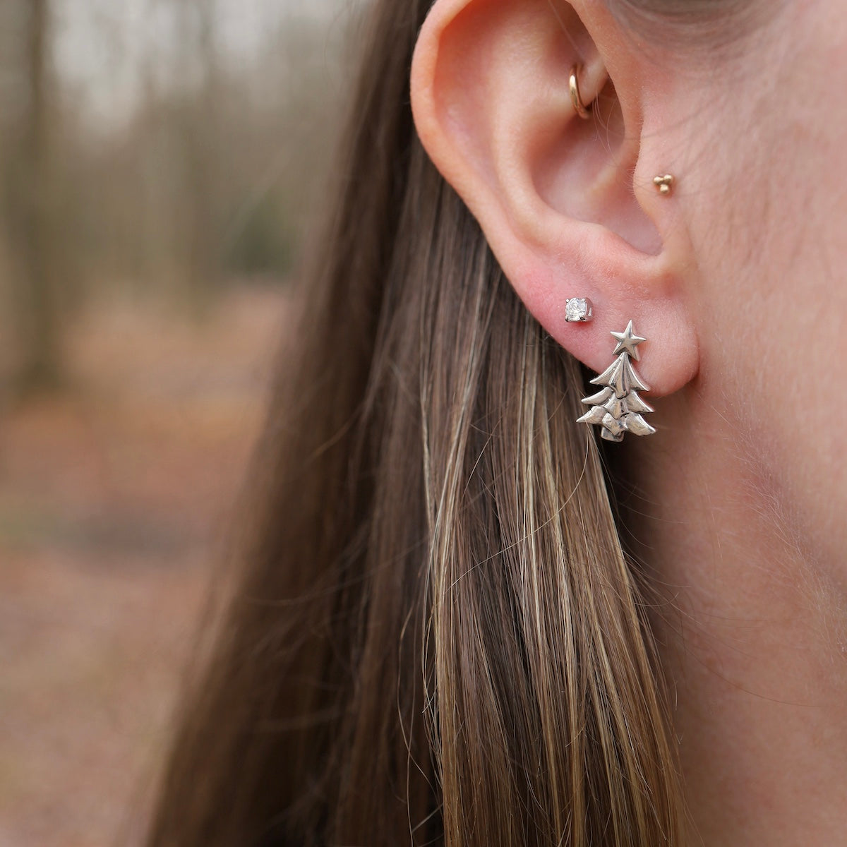 Sterling Silver Large Christmas Tree Post Earrings