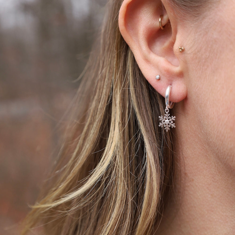 Sterling Silver Huggie Hoop with Snowflake Drop Earrings