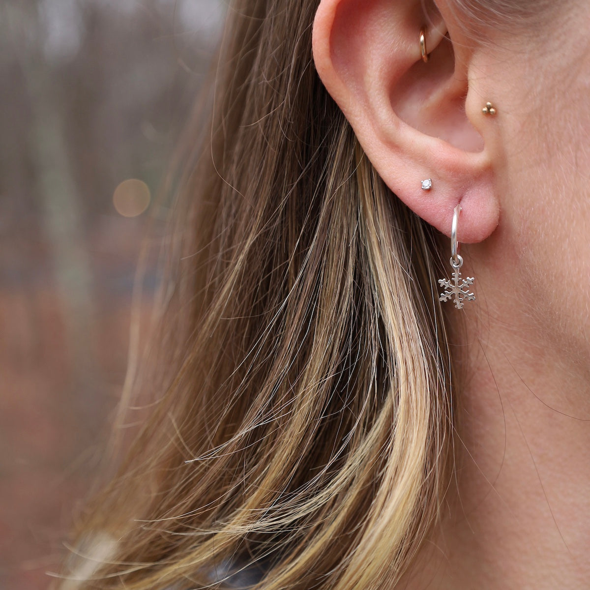 Sterling Silver Hoop with Snowflake Drop Earrings