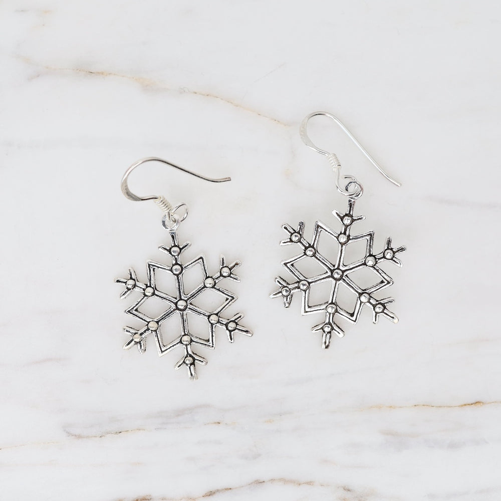 Sterling Silver Large Snowflake Drop Earrings