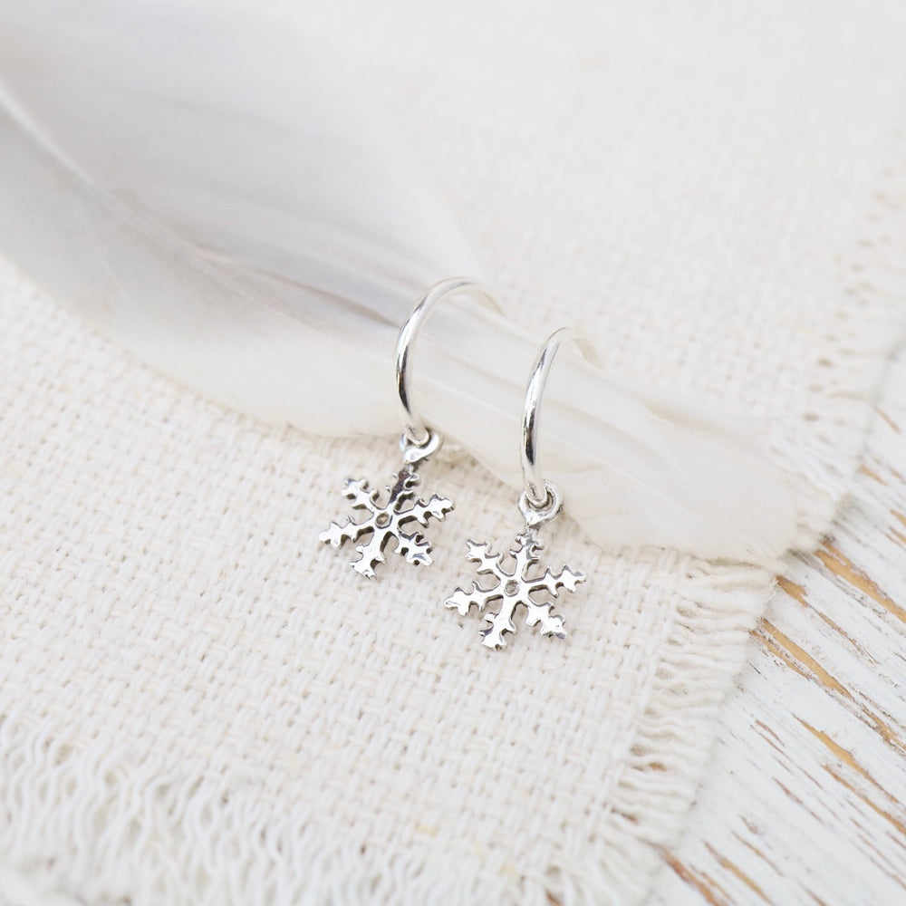 Sterling Silver Hoop with Snowflake Drop Earrings