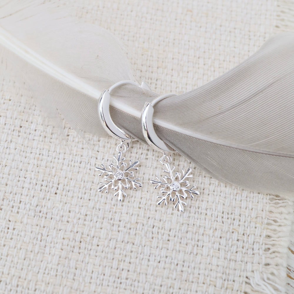 Sterling Silver Huggie Hoop with Snowflake Drop Earrings