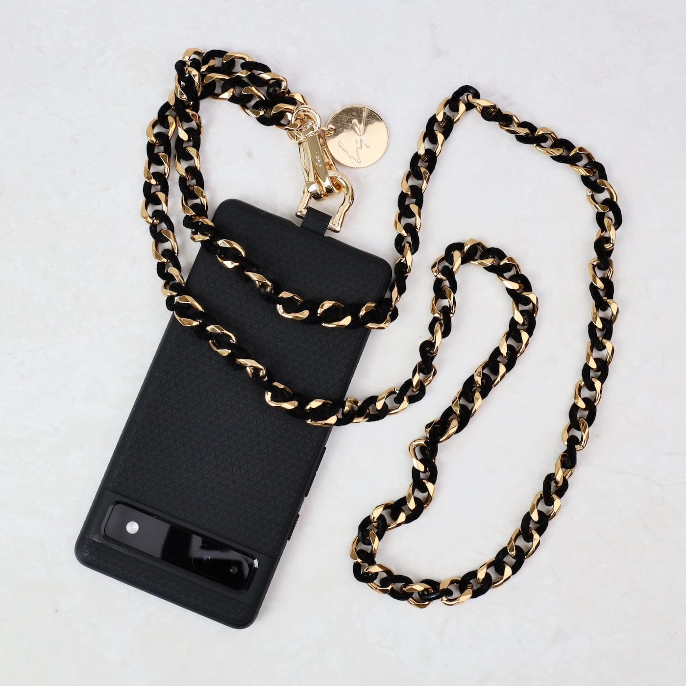 ACC Sona 120cm BLack & Gold Curb Chain Cell Phone Hold