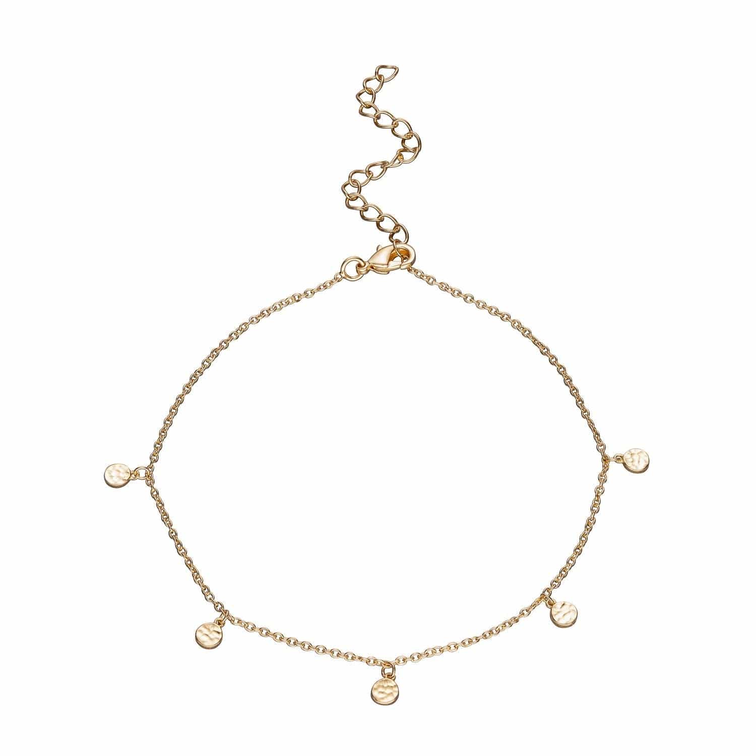 アンクレット Hammered 18K Gold Disc / Round Charm & 10K Gold Chain Anklet Hammered 18K Yellow Gold Tiny Disc / Round Charm & 10K