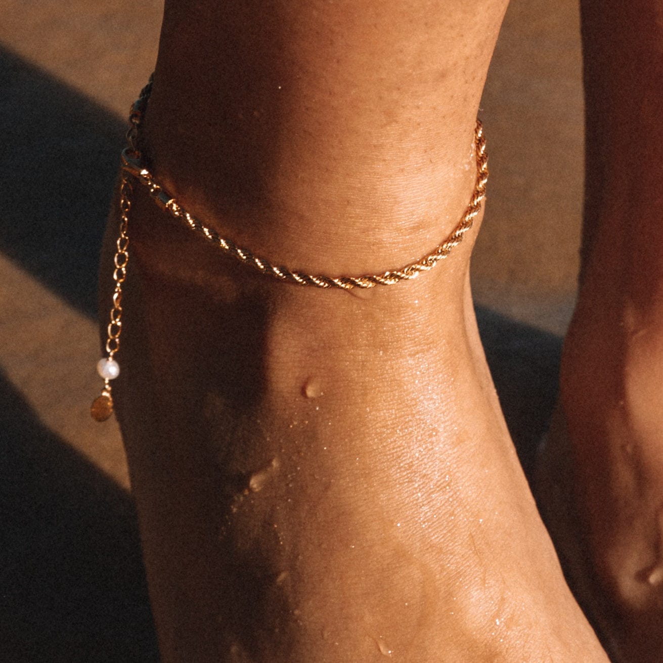ANK-GPL Twisted Chain Anklet with Pearl