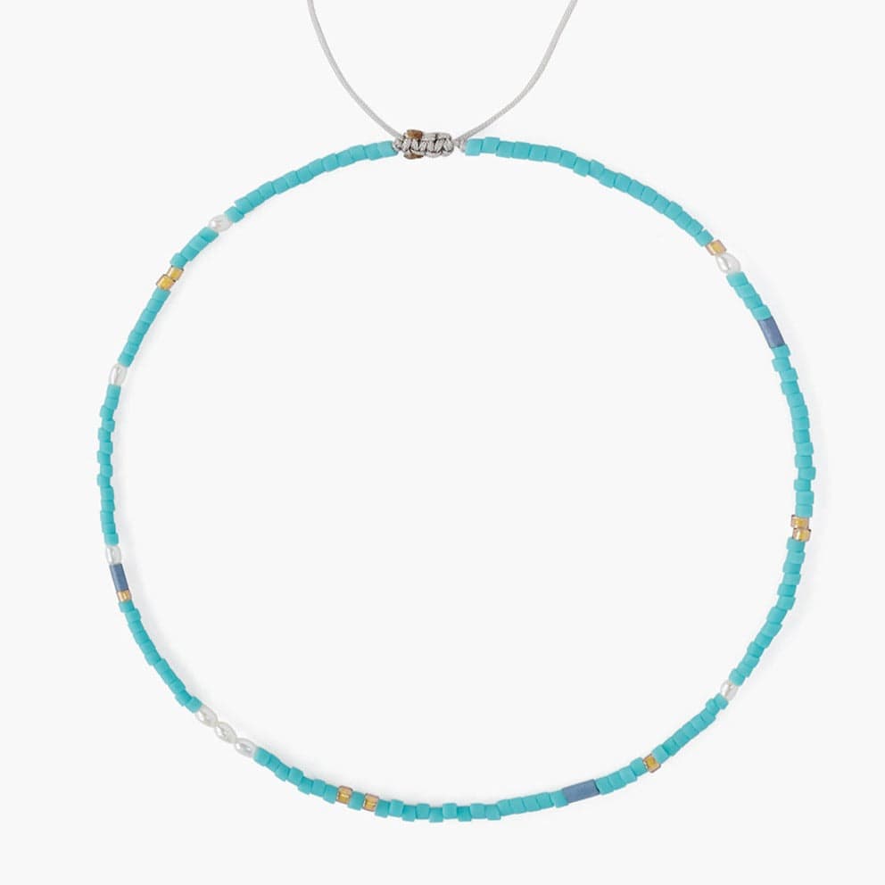 ANK Seed Bead & Pearl Pull Adjustable Anklet - Turquoise