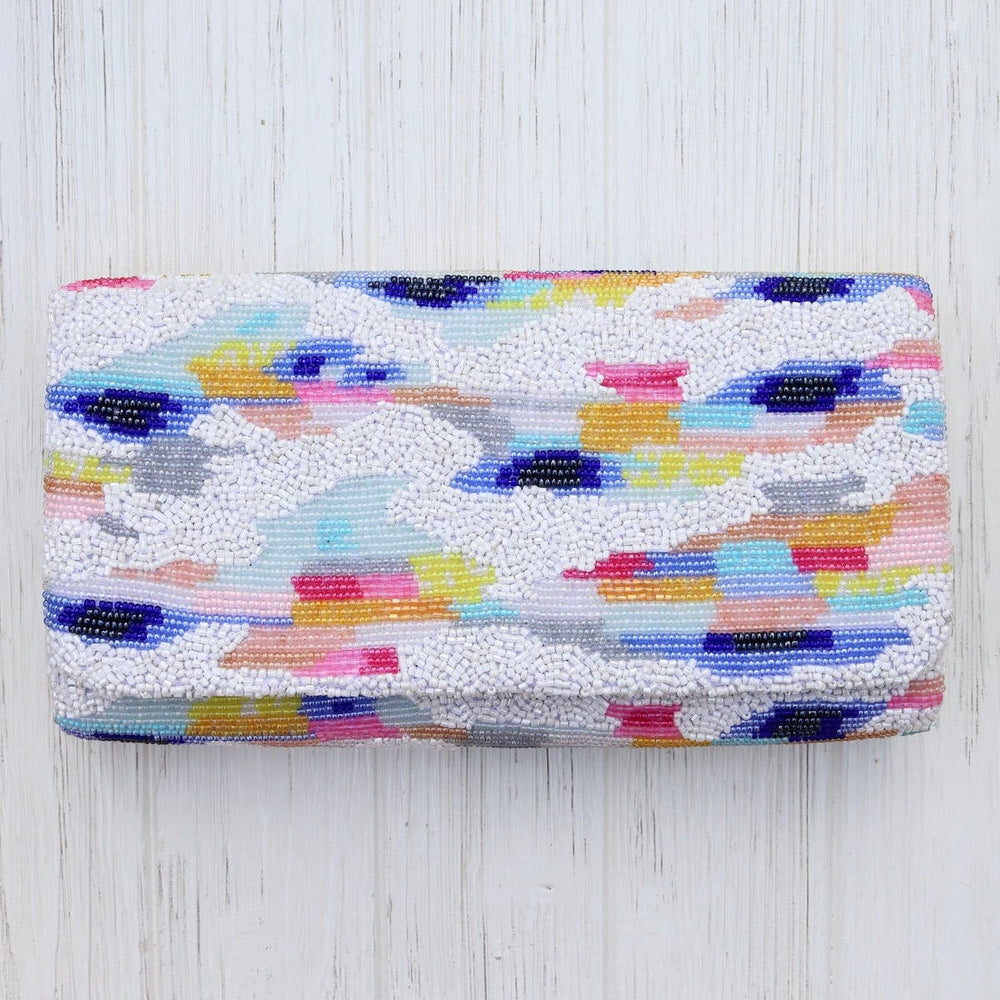 BAG Beaded Clutch in White and Multicolor