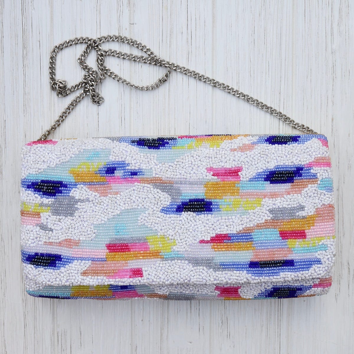 BAG Beaded Clutch in White and Multicolor