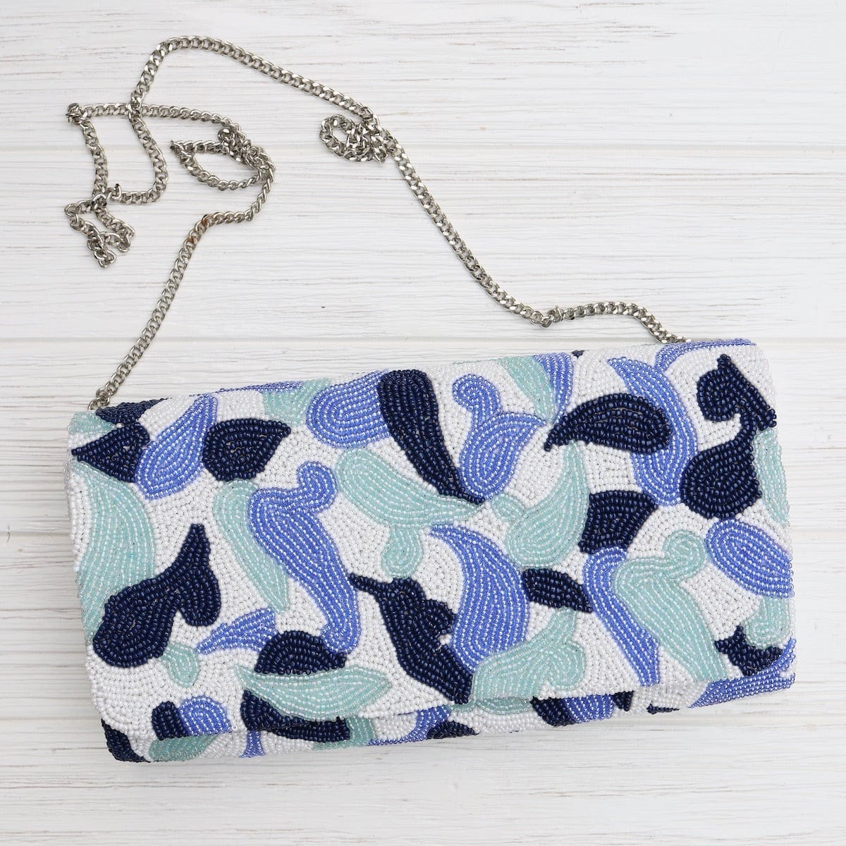 navy beaded clutch bag