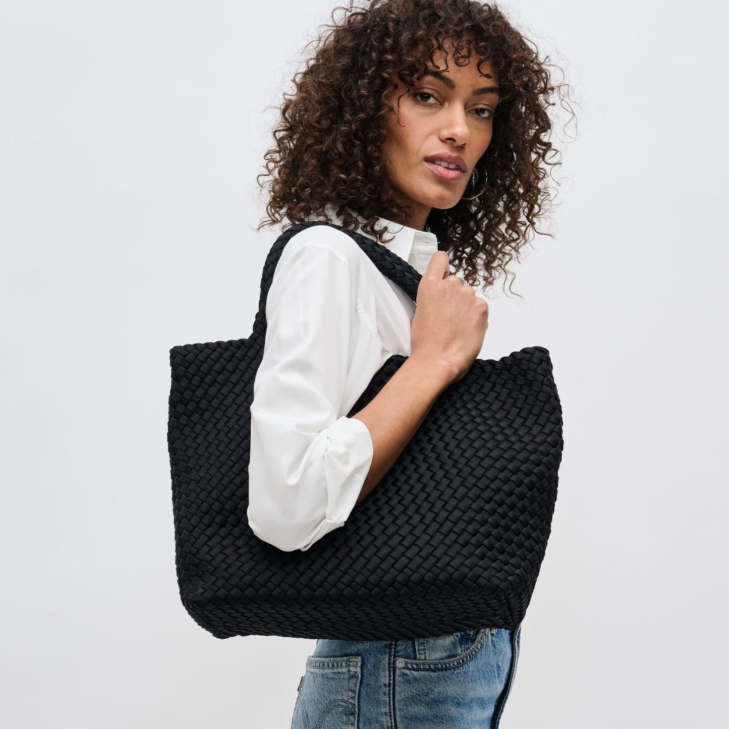 BAG Black Sky`s the Limit Medium Woven Neoprene Tote Handbag