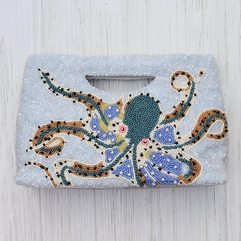 BAG Cut Out Handle Clutch in Blue Octopus