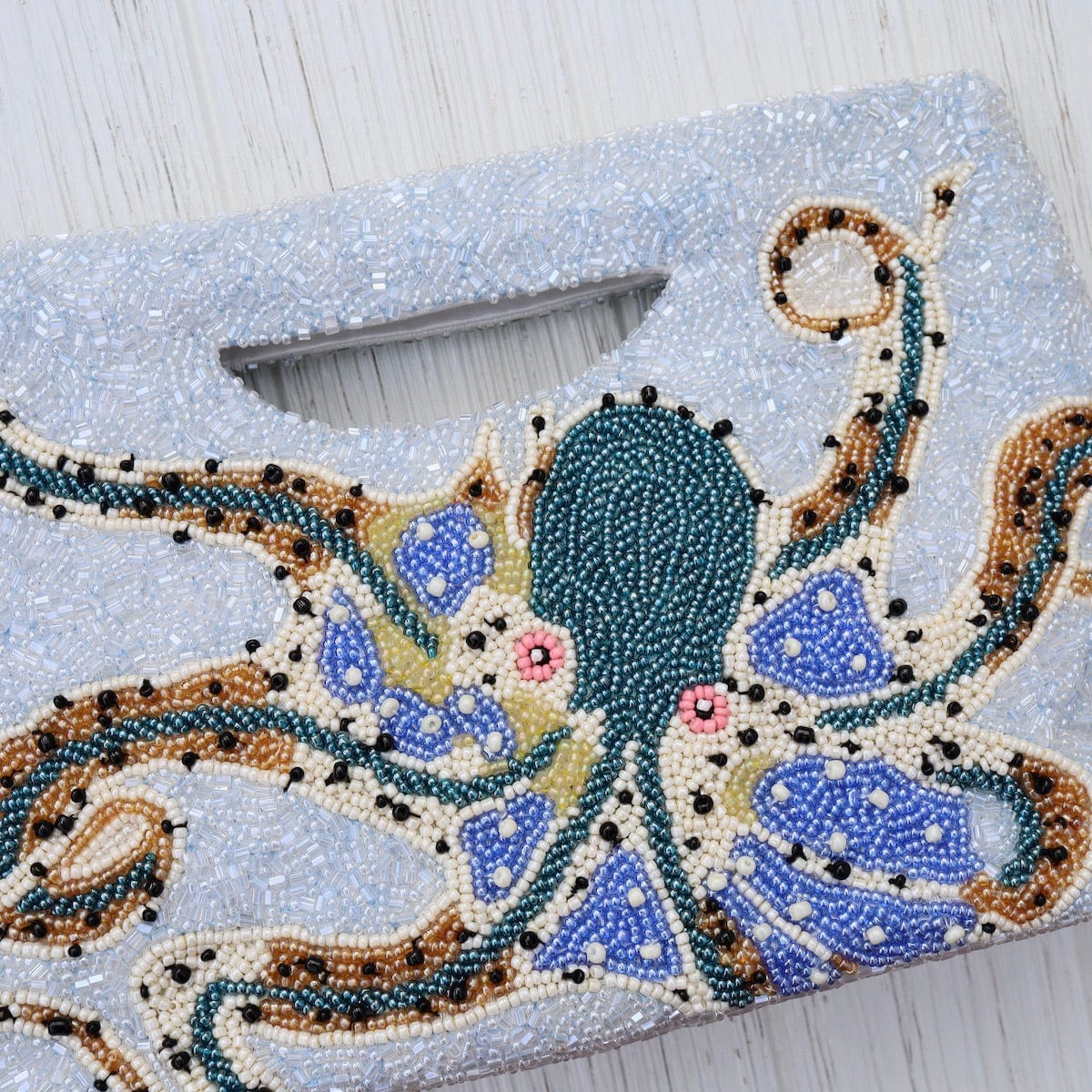 BAG Cut Out Handle Clutch in Blue Octopus